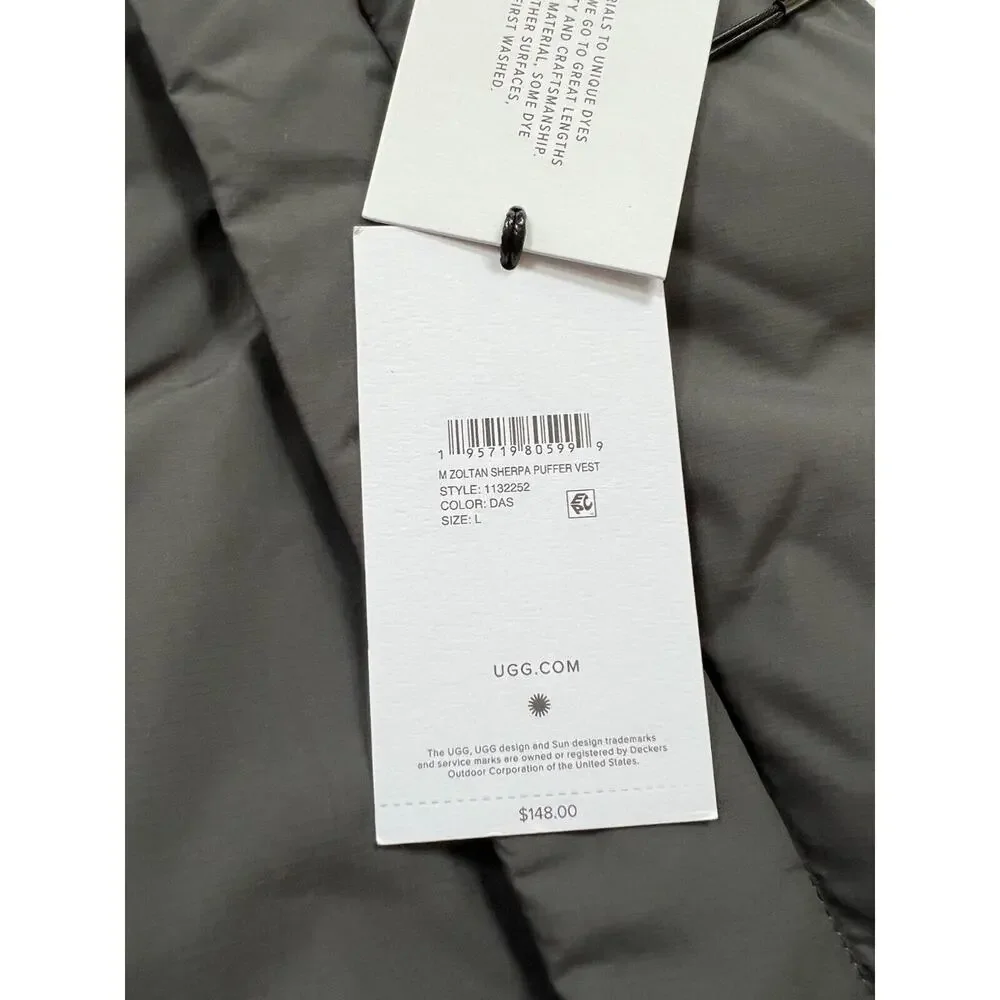 UGG Men's Zoltan Sherpa Puffer Vest Gray Size L NWT